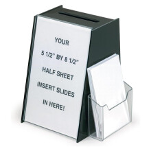 Acrylic Ballot Box with Sign Holder & Brochure Pocket - Black - RBHSLHWM44 - Suggestion Box for Events, Voting, Feedback, Donations - No Lock