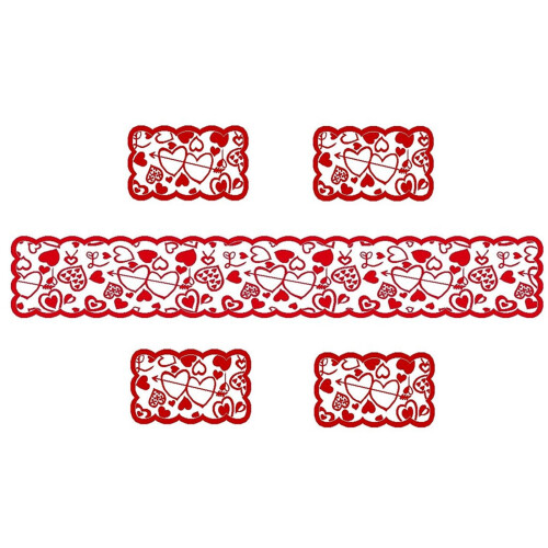 Valentine's Day Table Runner Red Heart Lace 5-Pack 13x72 1