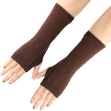 Gants de cyclisme pour femmes - Mitaines tricotées sans doigts - Manches longues avec poignet élastique, couleur café, A