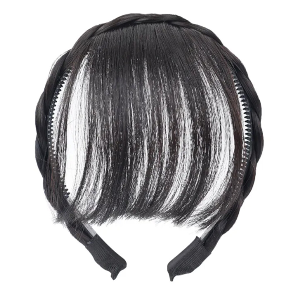 Roc-Electron (Brownish Black, No Sideburns) Braided Hairband With Bangs - Durable & Stylish
