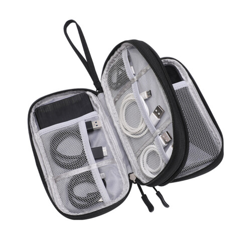 (Black double-layer data cable package) Travel Cable Organizer Case for Chargers & Cords