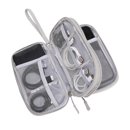 (Gray double-layer data cable package) Travel Cable Organizer Case for Chargers & Cords 1