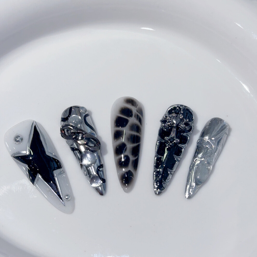 Hue-Grain (Xs) Punk Press-On Nails For Hot Girl Outfits