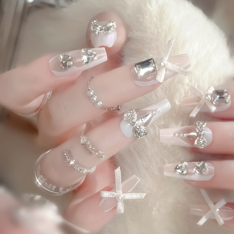 Dachuang Beauty Pink French Tip Fake Nails - Comfortable & Stylish