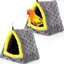 Conjunto de 2 casinhas de pássaros grandes e quentinhas, de pelúcia, para o inverno, ideais para papagaios, periquitos, hamsters e calopsitas.