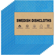 Lot de 10 torchons suédois, 18 x 20 cm, en cellulose de pâte de bois, réutilisables et lavables, anti-rayures – Bleu
