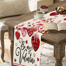 Chemin de table de Pâques - 33 x 183 cm, nappe en polyester à motif floral et cœurs, idéale pour les fêtes, les repas et la maison. Décoration