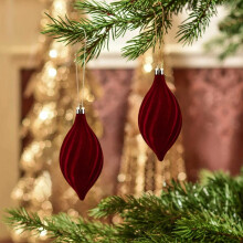 Lot de 2 ornements de Noël en velours bordeaux, décorations floquées à suspendre au sapin – Compatibles avec les sapins en plastique