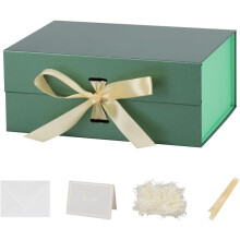 Lot de 5 boîtes cadeaux magnétiques vertes (24 x 18 x 10 cm) avec couvercle, papier de soie, ruban – Pliables, idéales pour les cadeaux,