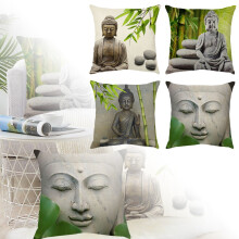 Ensemble de 4 coussins décoratifs à motif de statue de Bouddha, housse de coussin en lin 45 x 45 cm pour canapé.