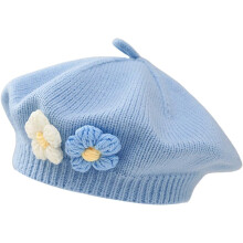 Baby Beret Hat Toddler Girls Winter Warm Knit Beanie French Artist Bonnet Cap with Cute Flower Accent