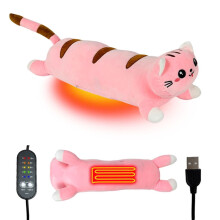 19.7" Heated Cat Plush Doll Cute Stuffed Cat with 5 Temperature Settings USB Power Plush Pillow for Cat Lovers Home Decoration for Sofa,Bed Pink