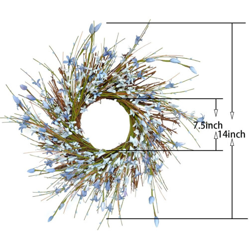 Coroa de flores Forsythia de 35 cm (14 polegadas) azul, artificial, para a primavera. 1
