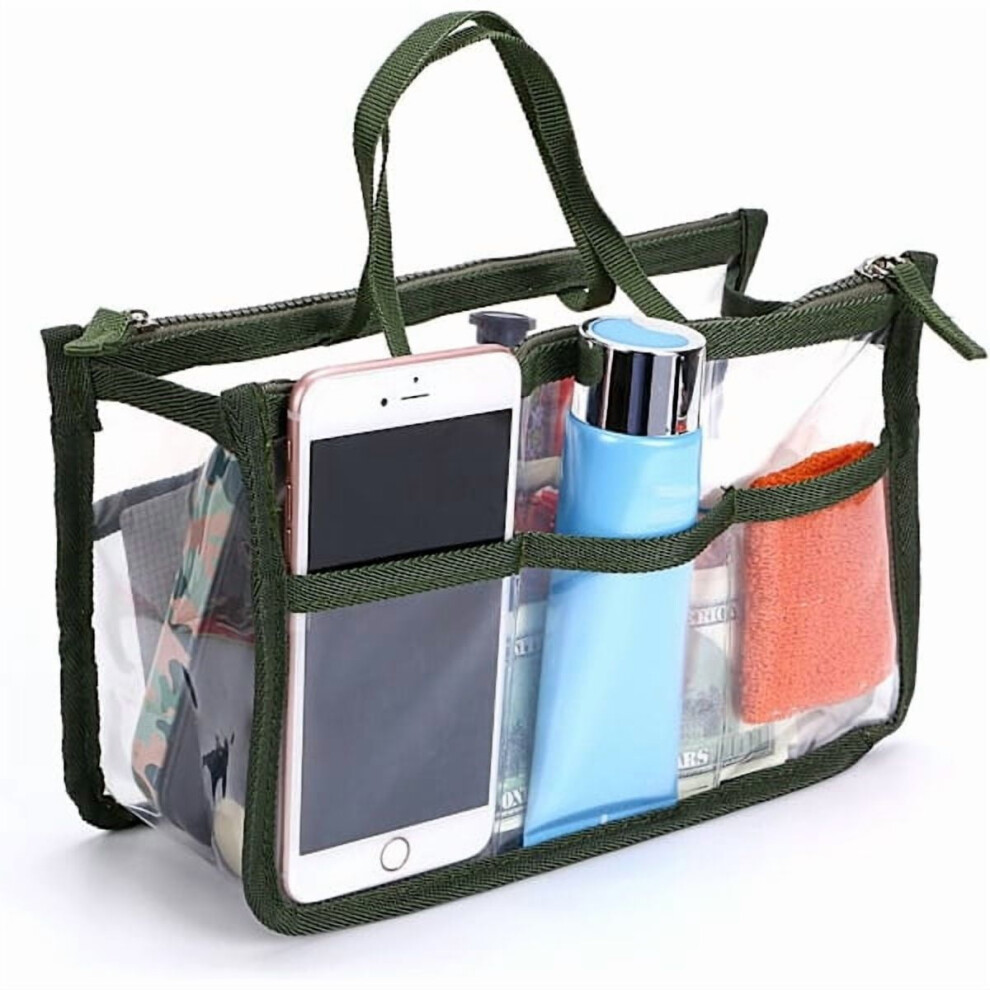 Transparent PVC Tote Bag Organizer with 8 Compartments Travel and Cosmetic Bag for Girls and Women