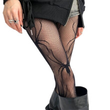Meia-calça feminina de rede com estampa de teia de aranha, um par