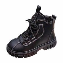 Toddler Girls' Lace-Up Ankle Boots, British Style, Comfortable All-Season Wear, Compatible with Z02 Black, Size 4.5–5 Years