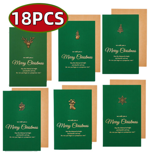Christmas Greeting Cards with Envelopes Green 18 Pack