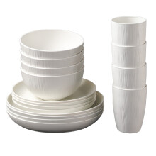 16 Piece Shatterproof Plastic Dinnerware Set Microwave Safe Plates Bowls Cups Set for Home Kitchen Daily Use ( White )