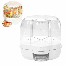 360 Rotating Candy Dispenser with 6 Airtight Compartments, One-Click Dispensing Storage Box for Snacks & Cereals – Compatible with Kitchen
