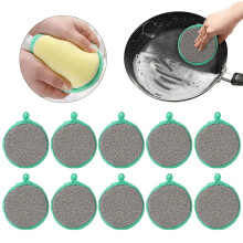 Double Sided Dish Sponges with Wire Scrubber, Reusable Kitchen Cleaning Sponges for Pots and Pans, Scouring Pad and Sponge Combo, C