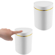 Compact Desktop Trash Can With Lid - 1PC 5"6.3" Small Wastebasket for Kitchen/Bathroom/Bedroom/Dorm Tables & Counters (White)