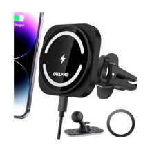 Magsafe-autoteline, langaton laturi ilmareiällä ja kojelaudan teipillä – yhteensopiva iPhone 16/15/14/13/12Pro Max Minin kanssa, 15 W