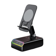 Állítható telefontartó vezeték nélküli töltéssel, Bluetooth hangszóróval, RGB fényekkel és HD hangzással – Összecsukható