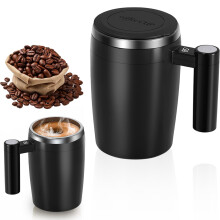 Mug à café auto-mélangeur 400 ml (13,5 oz), en acier inoxydable avec thermomètre LCD, agitateur magnétique, couvercle et poignée – Compatible