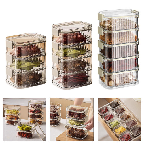 Clear View Stackable Καρυκεύματα Βάζα Σφραγισμένο Δοχείο Αποθήκευσης Κουζίνας Ασφαλές 1