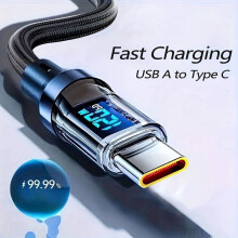 Καλώδιο USB-C 120W (3,33 πόδια) με οθόνη LED, PD 6A, συγχρονισμός δεδομένων — Συμβατό με