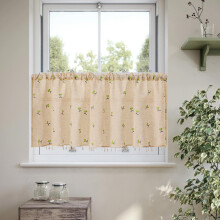 Halvtransparent köksgardin med kappa, vintage lantlig stil, cafégardiner i linne-look, fönsterbehandling för vardagsrum, sovrum, badrumsinredning