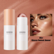 Highlighter Stick 0.24 Oz,Pearlescent 3D Shimmer Highlighter Pen with Transparent Glass Glow for Face Contouring and Radiant Finish