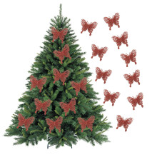 Lot de 10 décorations papillons rouges scintillantes pour sapin de Noël, guirlande, couronne de mariage, coffret cadeau, décorations de fêtes et