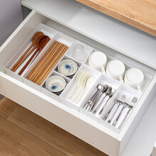 Plastic Cutlery Storage Box Drawer Organizer for Kitchen White 6Pcs