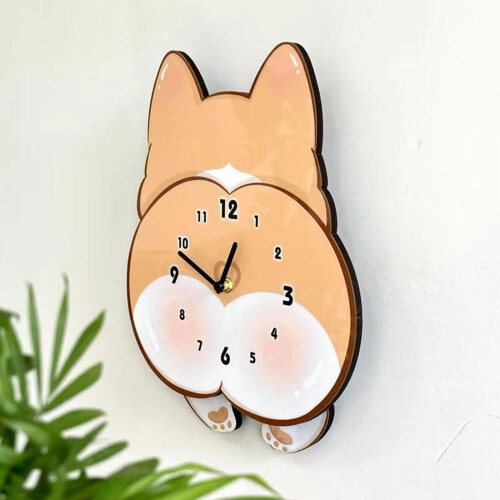 Ceas de perete decorativ silențios cu desene animate Corgi pentru cameră 1