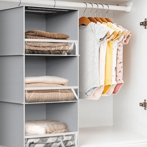 Simple Houseware 3 Shelf Hanging Closet Organizer with Front Stopper, Gray 2