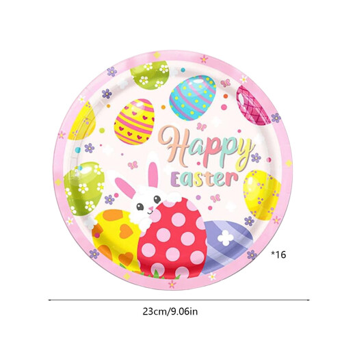 16 Pack Easter Bunny Egg Paper Plates，Disposable Tableware for Holiday Gathering and Party Serving 2
