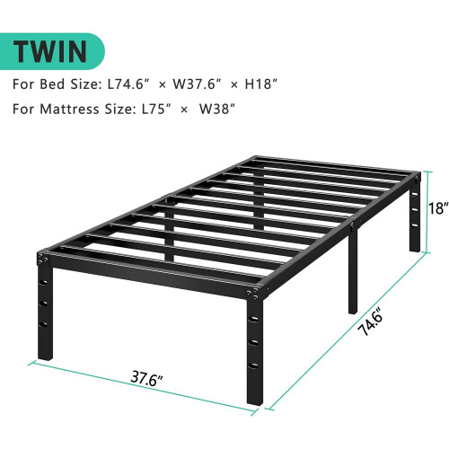 Metal platform bed frame twin black 14 inch 1