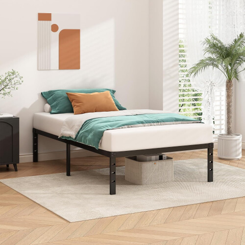 Metal platform bed frame twin black 14 inch 2