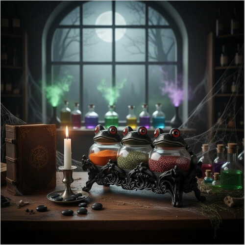 Βάζα μπαχαρικών Witchy Frog σετ 3 τεμαχίων από γοτθικό γυαλί 2