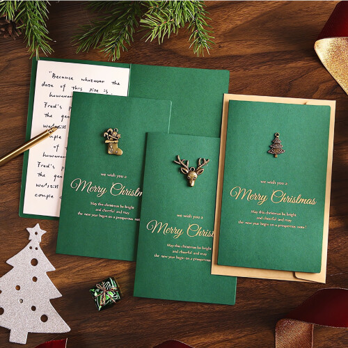 Christmas Greeting Cards with Envelopes Green 18 Pack 1