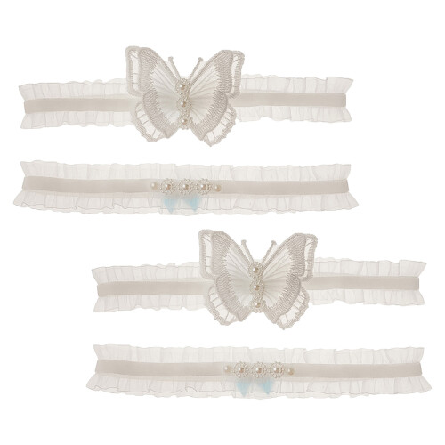 4Paires Jarretelles Blancs Ajustables 1