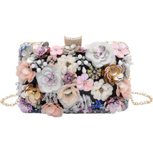 Borsa da sera floreale da donna, pochette con perline, paillettes e strass, borsa a mano per matrimoni e feste con catene.