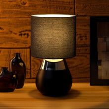 Lampe de chevet moderne NestE, petite, base en métal bleu foncé, tissu