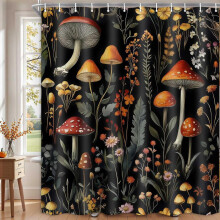 Rideau de douche bohème vintage à motif floral, 60 x 72 pouces, noir, lavable en machine et imperméable – Compatible avec les tringles standard