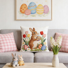 Housses de coussin décoratives de Pâques, broderie mignonne, housses de coussin douces à poils courts pour canapé, chambre, salon – Décoration