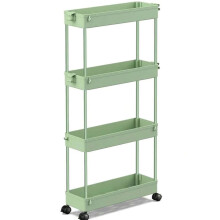 Chariot de rangement à roulettes, modèle mince à 4 niveaux avec étagères coulissantes