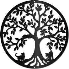 Arbre de Vie en fer, décoration murale chat en fer, sculpture murale noire, ornement mural ajouré d'intérieur, cadeau pour la famille