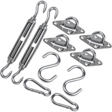 Kit de fixation pour voile d'ombrage en acier inoxydable 304 avec crochets en S et fixations M6 – pour auvent, parasol, chaise suspendue, hamac