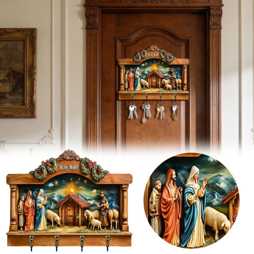 Porte-clés mural rustique en bois 11,8 x 9,8 pouces